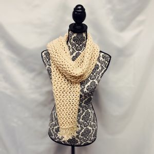 Handmade hand knit scarf - wheat/ ecru